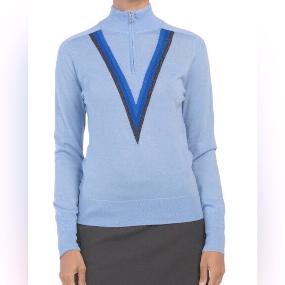 G/Fore Triple V Quarter Zip Sweater 100% Merino Wool Baja Blue Size S Golf